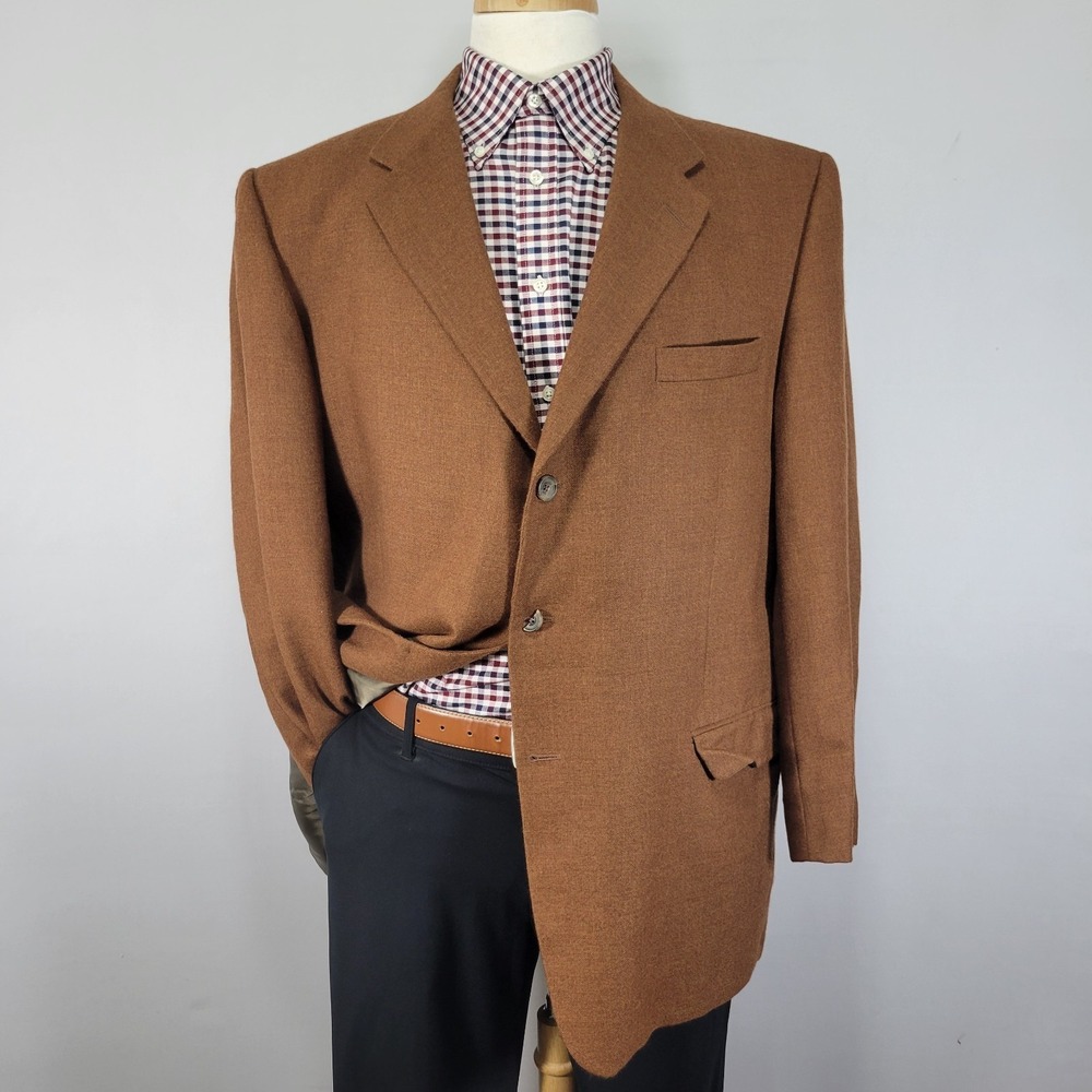 Hickey Freeman Men's Sport Coat Blazer Three Button Brown Cashmere Size‎ 46R
